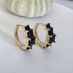 Gold Filled Huggie Hoops Black Zircon